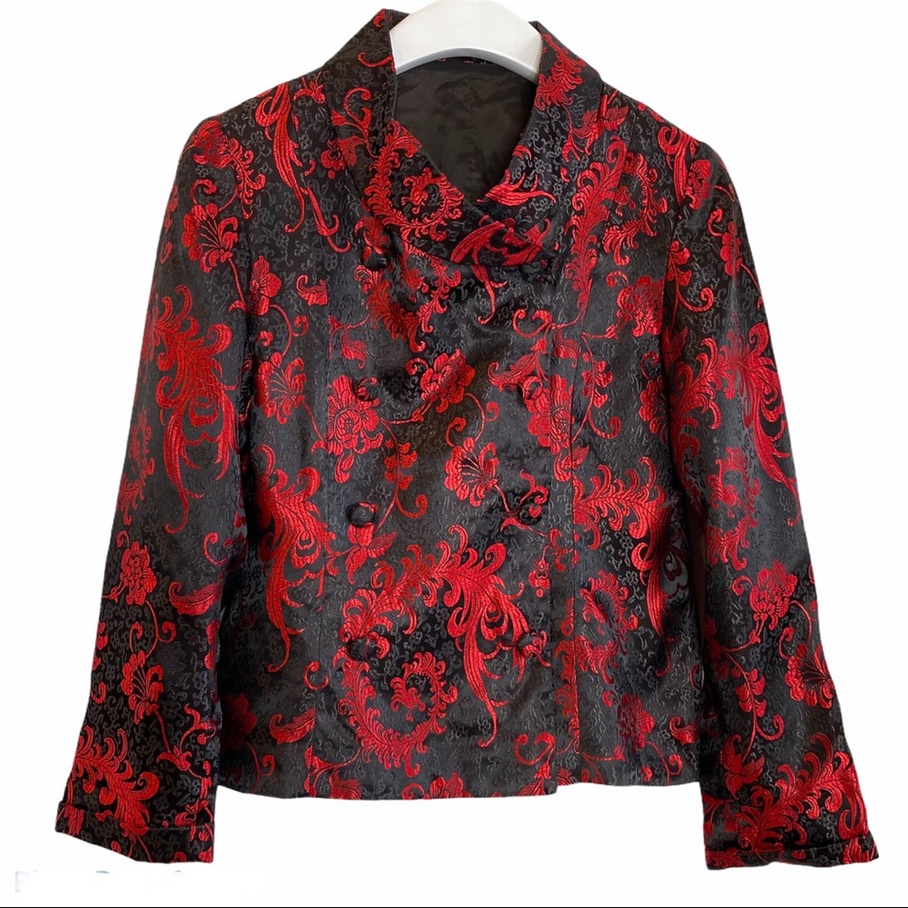 Vintage Red & Black Silk Oriental Pattern Jacket